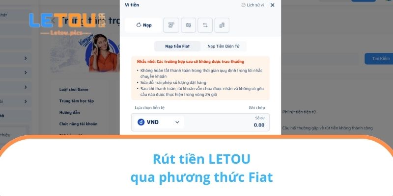 Rút tiền LETOU qua phương thức Fiat