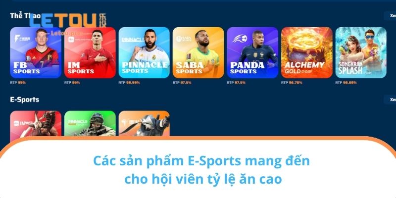 Các sản phẩm E-Sports mang đến cho hội viên tỷ lệ ăn cao